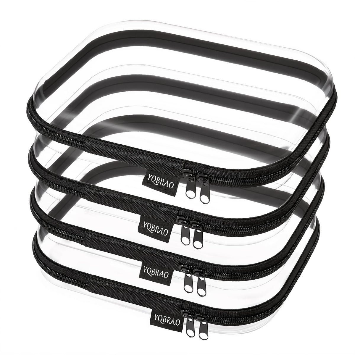 YQBRAO Clear Hard Shell Zipper Cases four medium organizers front view