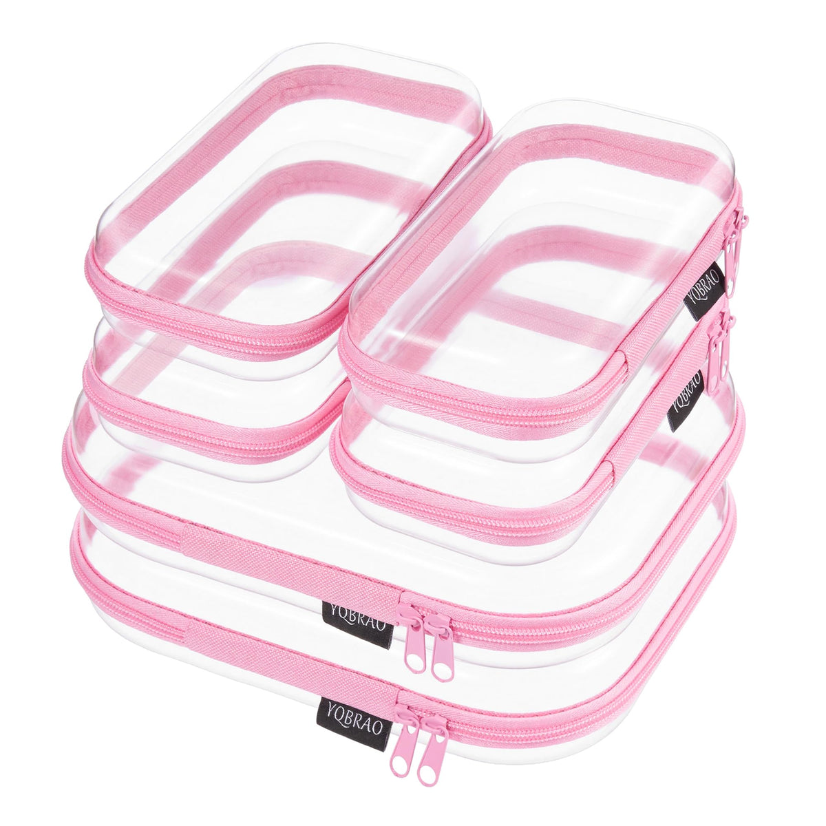 YQBRAO Clear Hard Shell Zipper Cases front view in pink