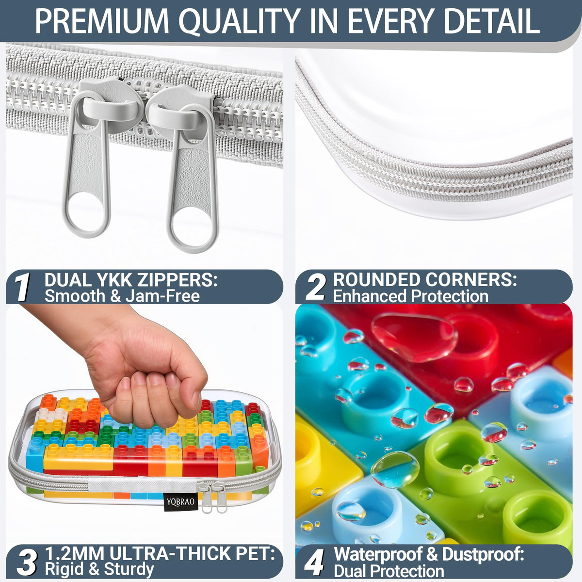 YQBRAO Clear Hard Shell Zipper Cases in a travel bag