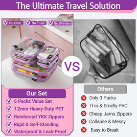 YQBRAO Clear Hard Shell Zipper Cases, open view showing organized makeup tools