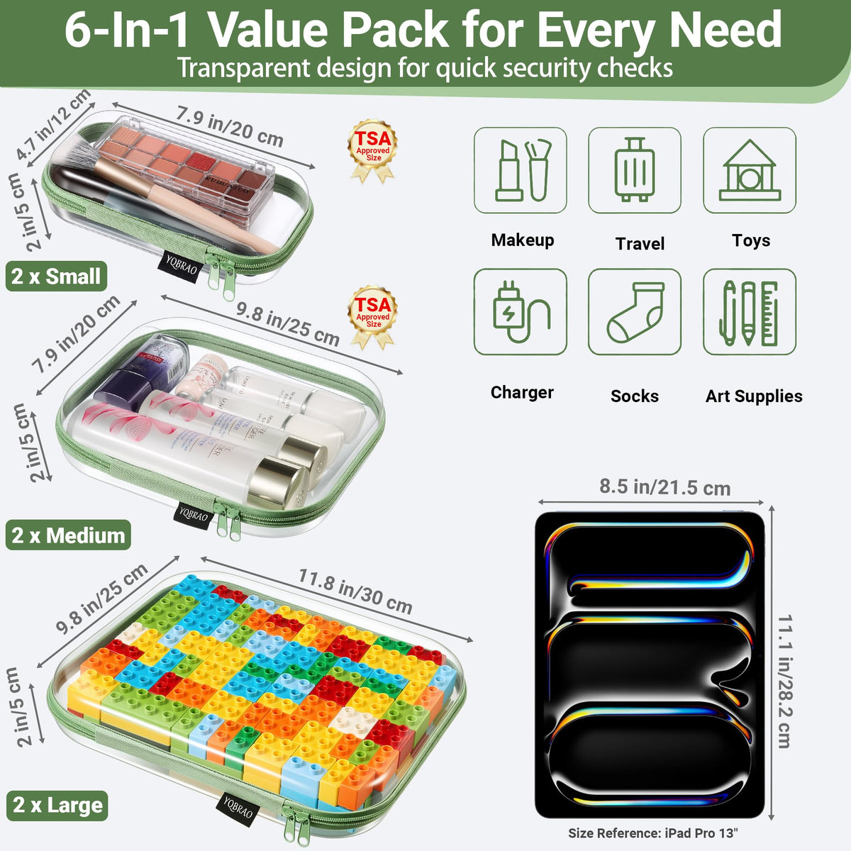 YQBRAO Clear Hard Shell Zipper Cases stacked together