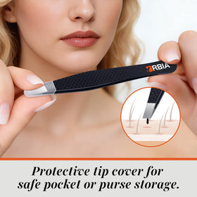 YRBIA Slant Tweezers in hand for eyebrow grooming