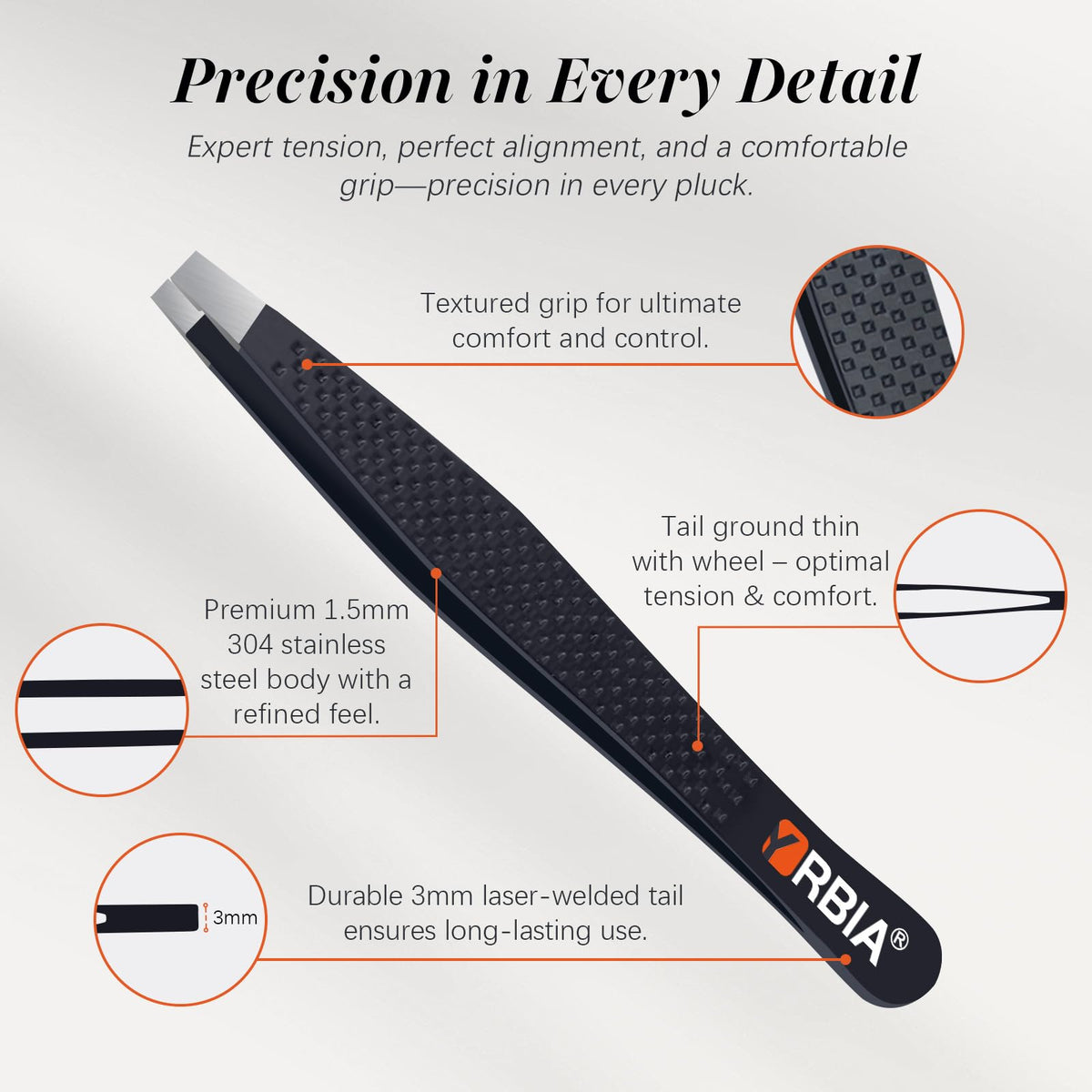 YRBIA Slant Tweezers in travel leather case
