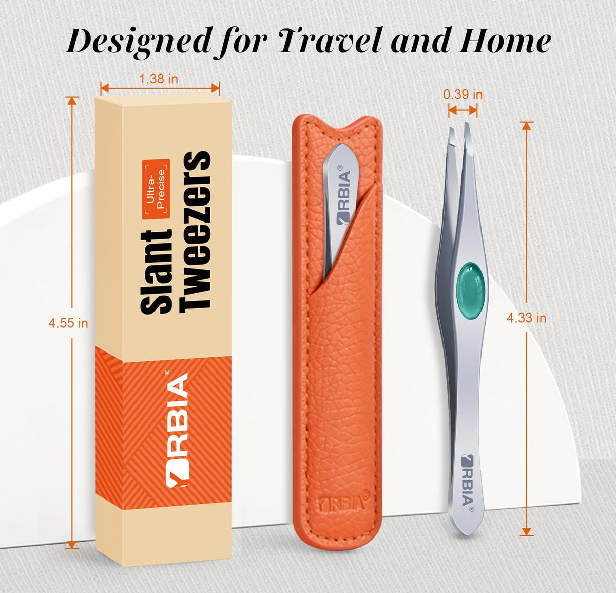 YRBIA Ultra-Precision Tweezers displayed on a vanity