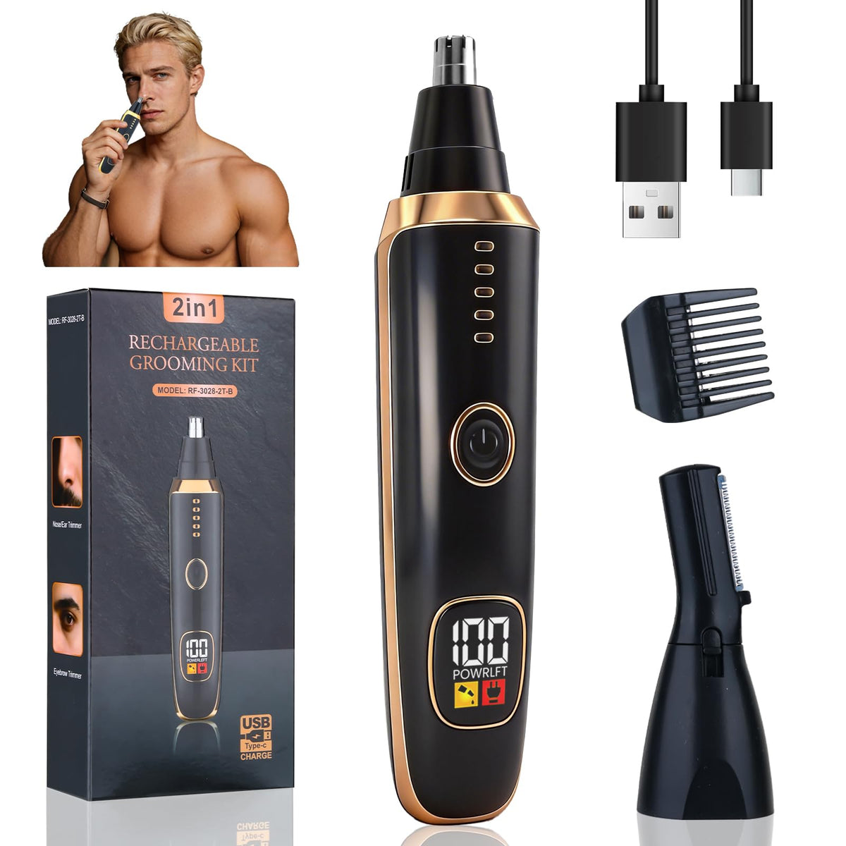 Yunmiss Nose and Ear Hair Trimmer front view with LED display