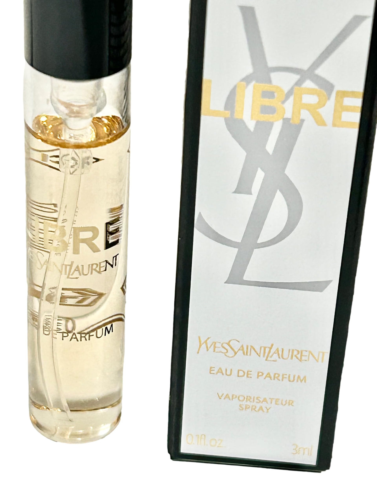 Yves Saint Laurent YSL Libre Mini Sample Perfume lifestyle scene on a table