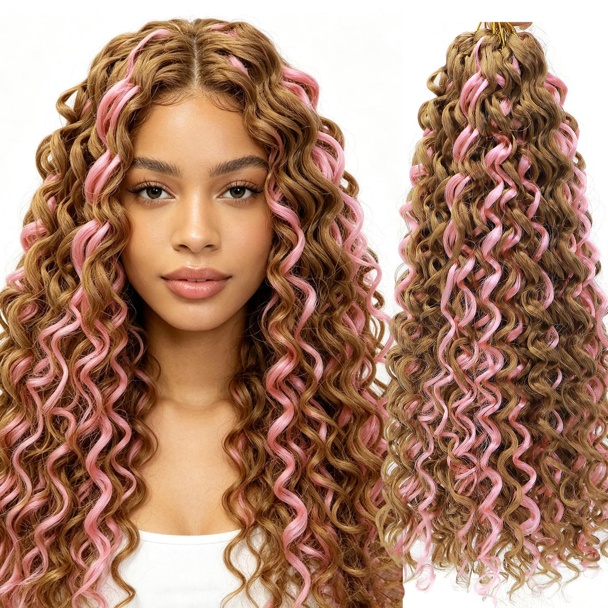 YXCHERISHAIR 18-inch Curly Crochet Hair P27/Pink front view