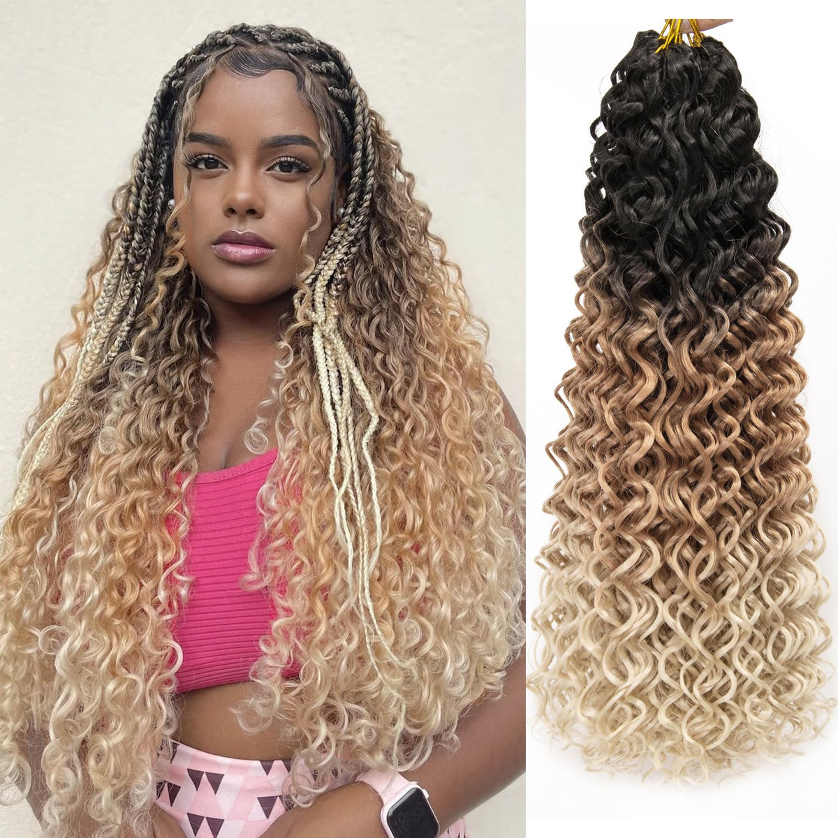 YXCHERISHAIR 8 Packs Curly Crochet Hair 18inch GoGo Curl front view
