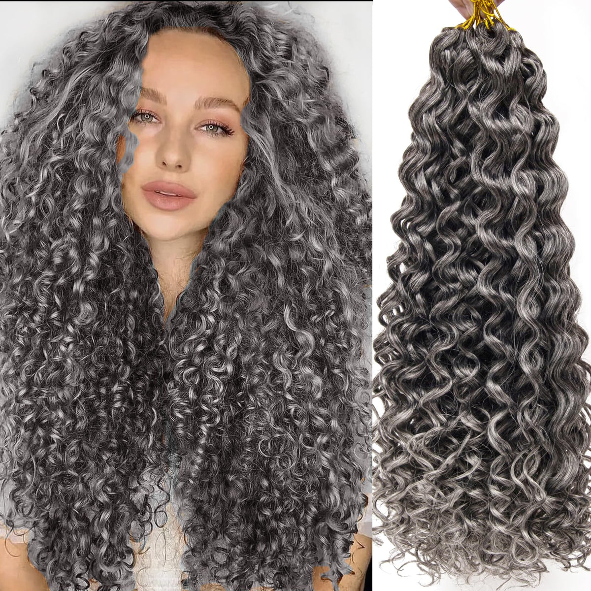 YXCHERISHAIR 8 Packs Curly Crochet Hair 24inch 1B/Grey front view