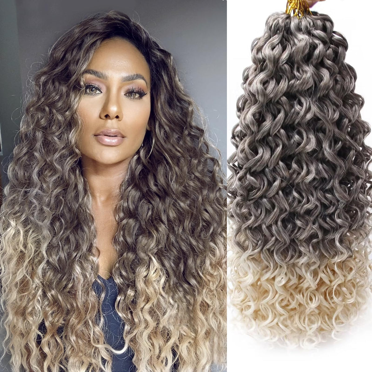 YXCHERISHAIR Curly Crochet Hair 8 Packs 18inch GoGo Curl front view