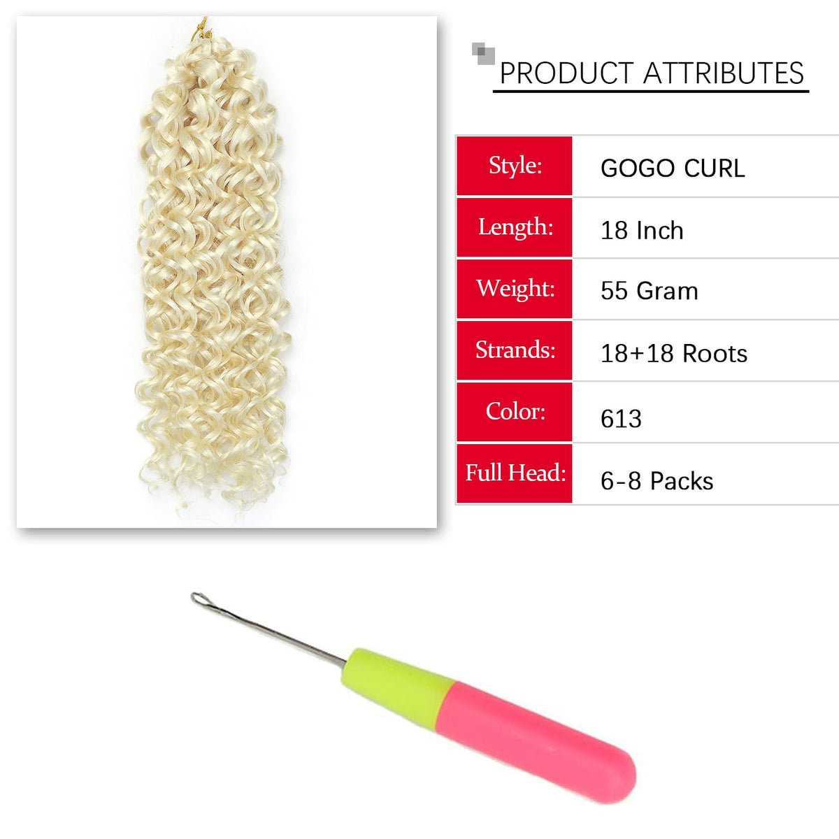 YXCHERISHAIR Curly Crochet Hair 8 Packs GoGo Curl 18inch 613# close-up of curls