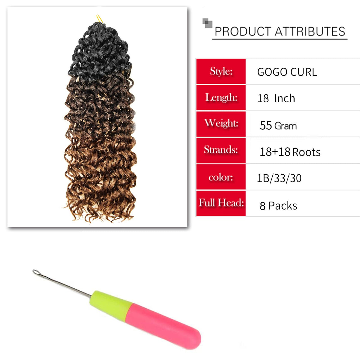 YXCHERISHAIR Curly Crochet Hair GoGo Curl 18inch packaging