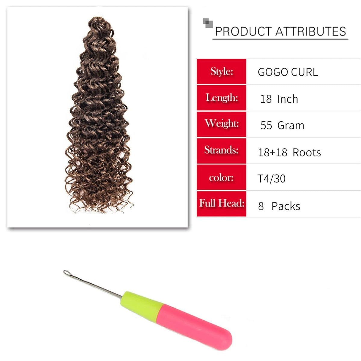 YXCHERISHAIR Curly Crochet Hair GoGo Curl 18inch T4/30 close-up of curls