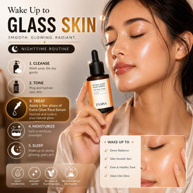 ZAAINA Extra Glow Face Oil Serum displayed with other skincare products