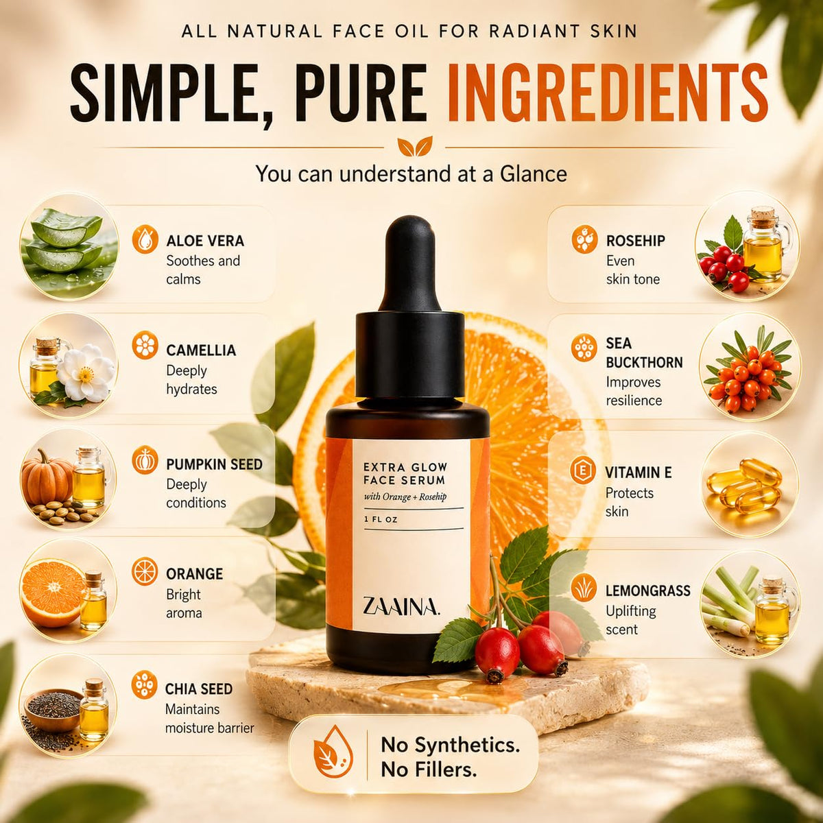 ZAAINA Extra Glow Face Oil Serum in a lifestyle setting with makeup