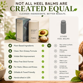 ZAAINA Heel Balm Stick beside shea butter and tea tree oil