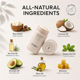 ZAAINA Heel Balm Stick packaging with natural ingredients