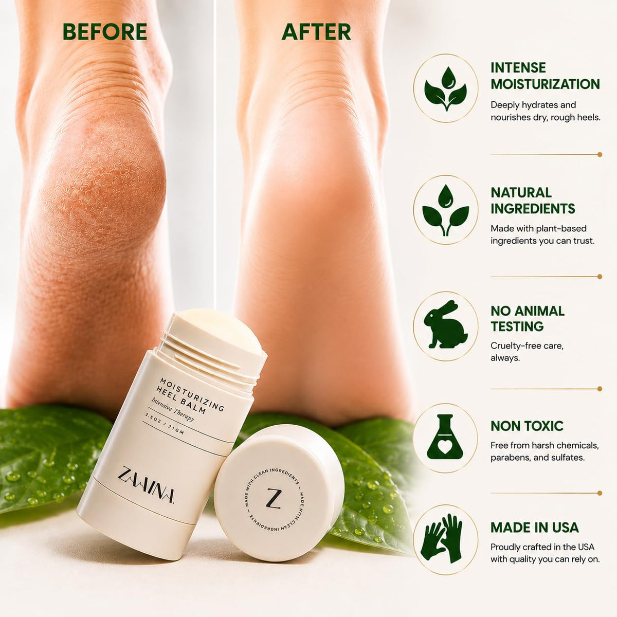 ZAAINA Heel Balm Stick showing texture on hand
