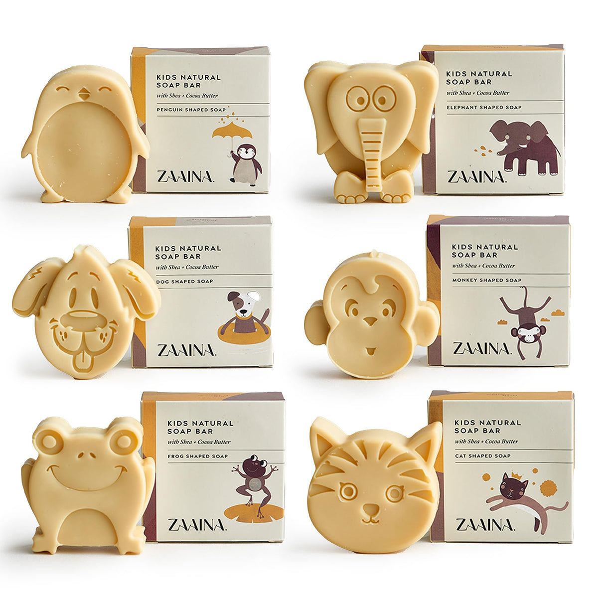 ZAAINA Kids Soap Set on display showing the fun animal designs