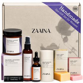 ZAAINA Luxury Spa Gift Basket front view with assorted spa items