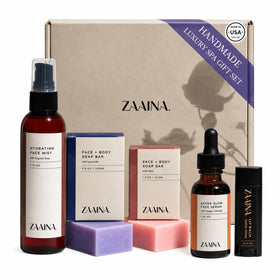 ZAAINA Luxury Spa Gift Basket front view with assorted spa products