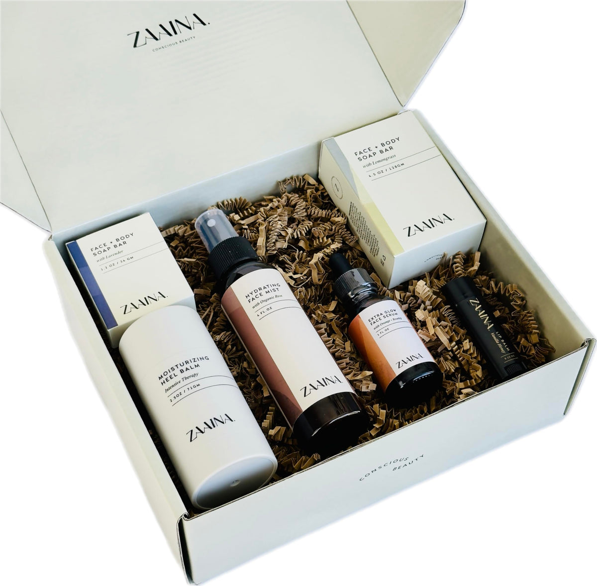 ZAAINA Luxury Spa Gift Basket side view showcasing packaging