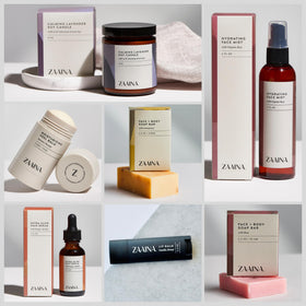 ZAAINA Luxury Spa Gift Basket with natural ingredients displayed