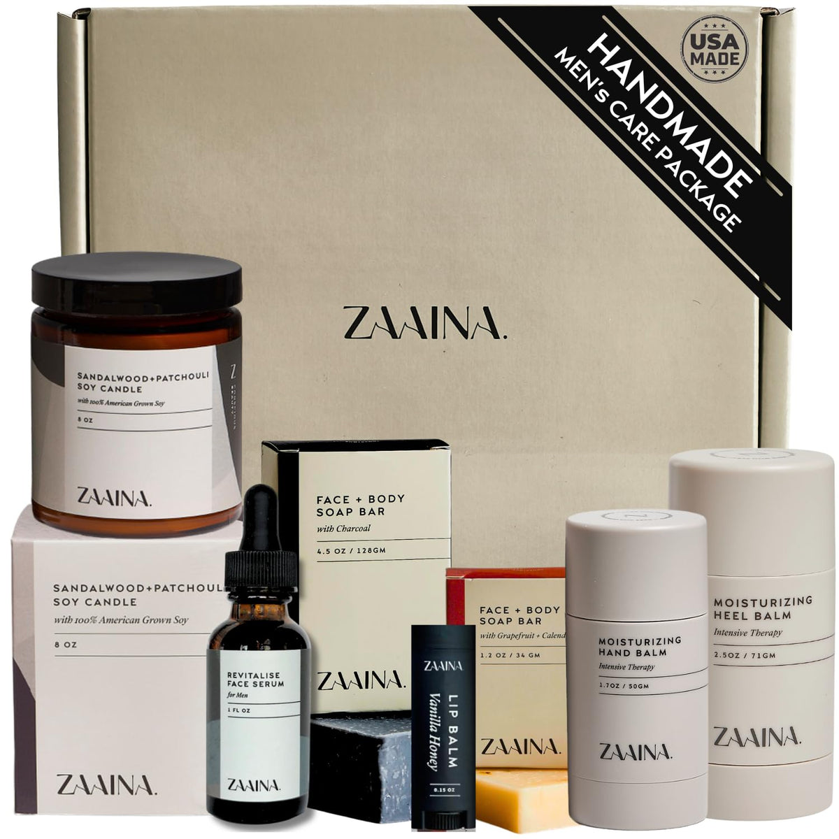 ZAAINA Men’s Care Package front view with all items displayed