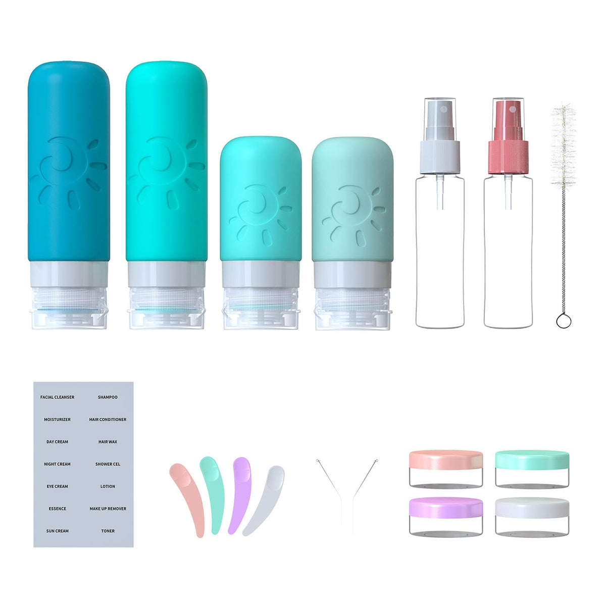 Zafit silicone travel bottles in a clear makeup bag