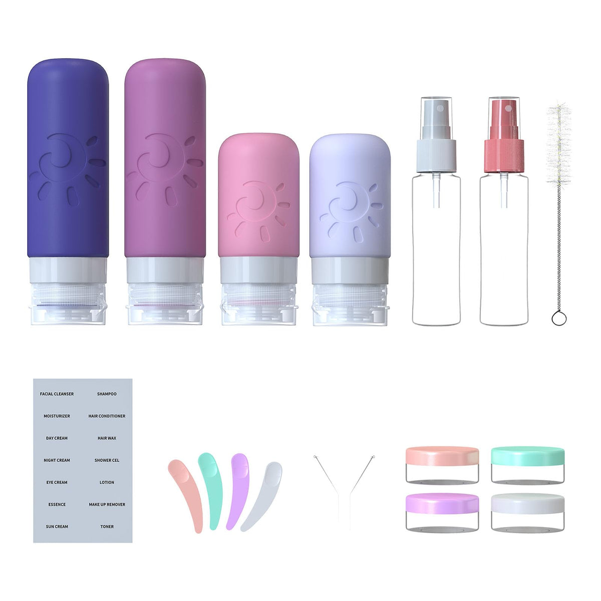 Zafit travel bottles in a transparent makeup bag