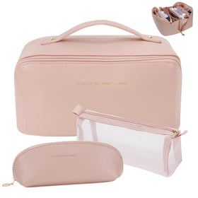 zaleeta 3 Pcs Travel Makeup Bag Set in pink, front view
