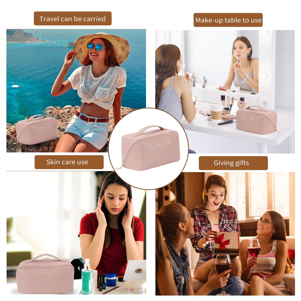 zaleeta travel makeup bag set with handle for easy carrying