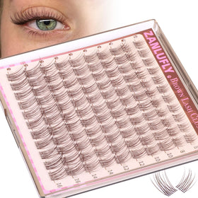 zanlufly Brown Lash Clusters front view with packaging