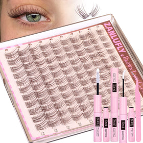 zanlufly Brown Lash Clusters Kit with tools and lashes