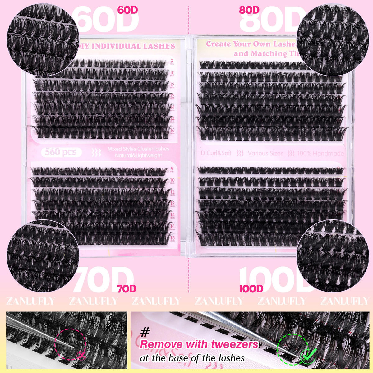 zanlufly Lash Clusters displayed with makeup tools