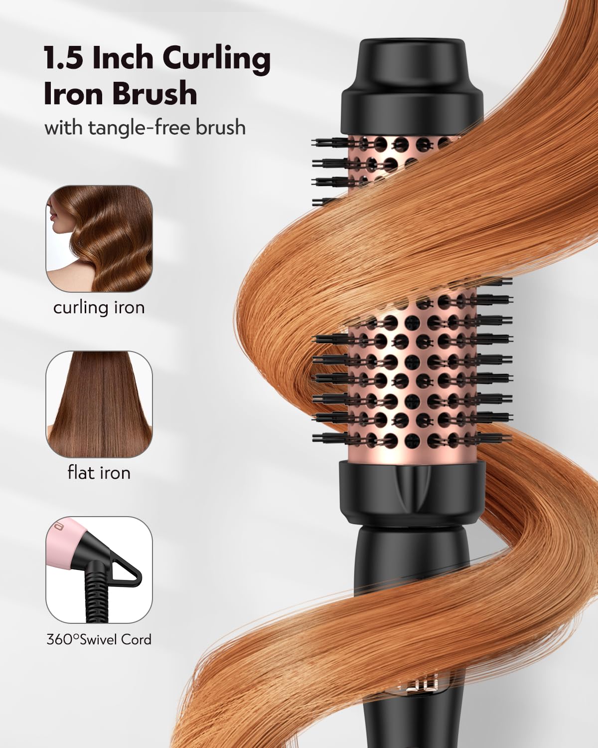 ZAVAREA Thermal Brush 1.5-inch showing the power button