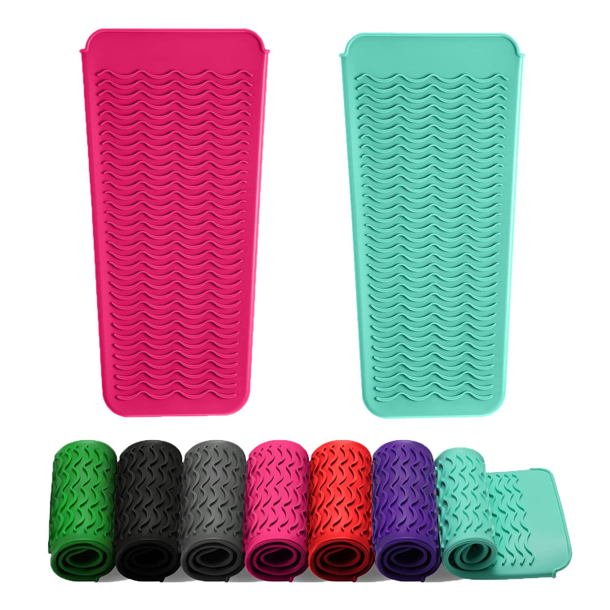 ZAXOP Heat Resistant Silicone Mat Pouch in mint green and hot pink front view