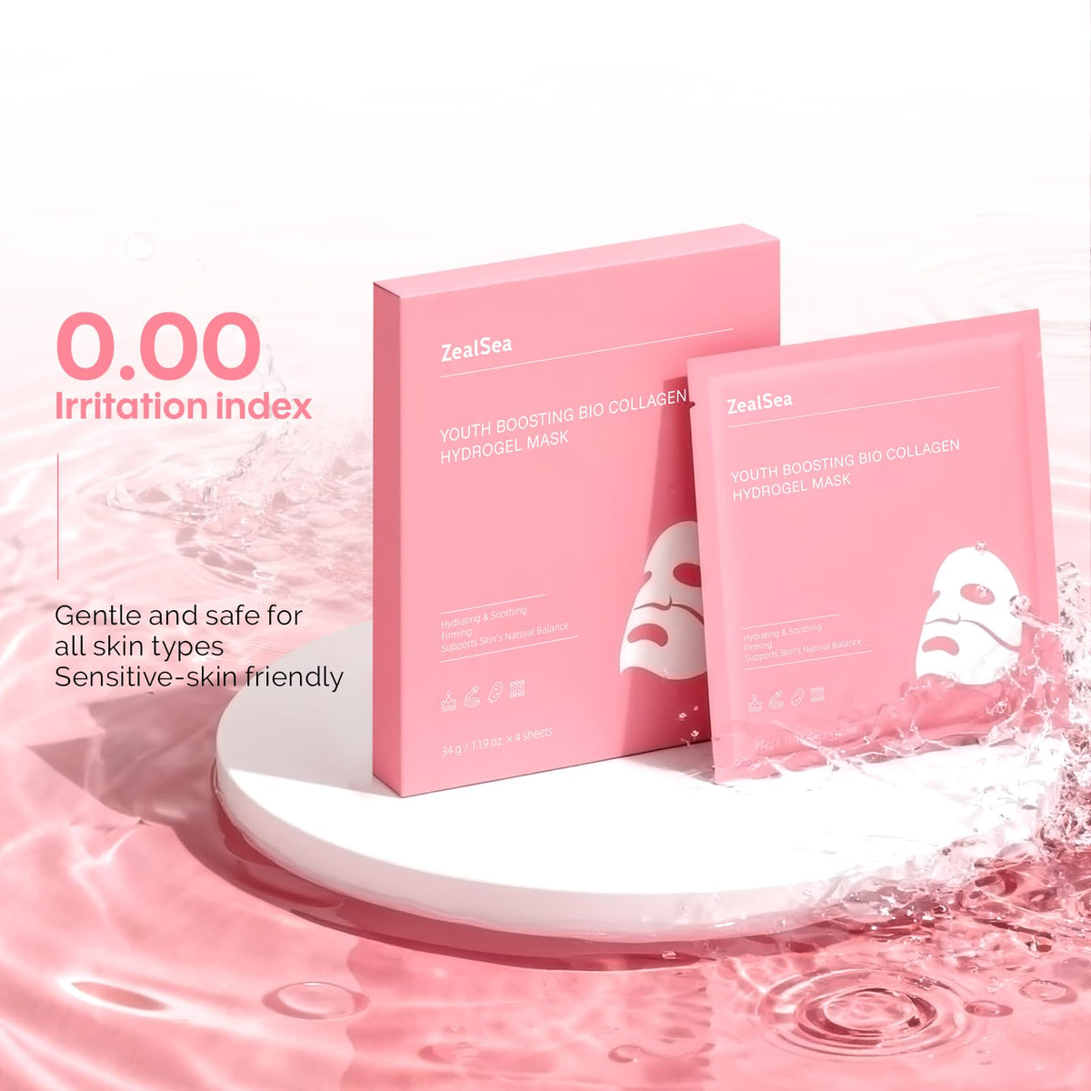ZealSea Bio Collagen Hydrogel Face Mask being applied with fingers