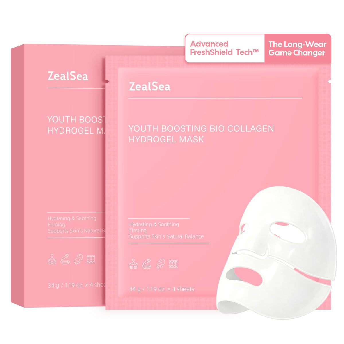 ZealSea Bio Collagen Hydrogel Face Mask front view with packaging