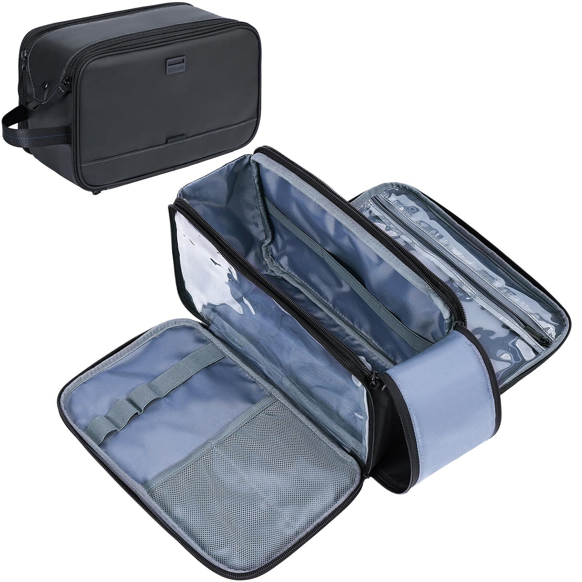 ZEEMO Travel Toiletry Bag front view with dual compartments