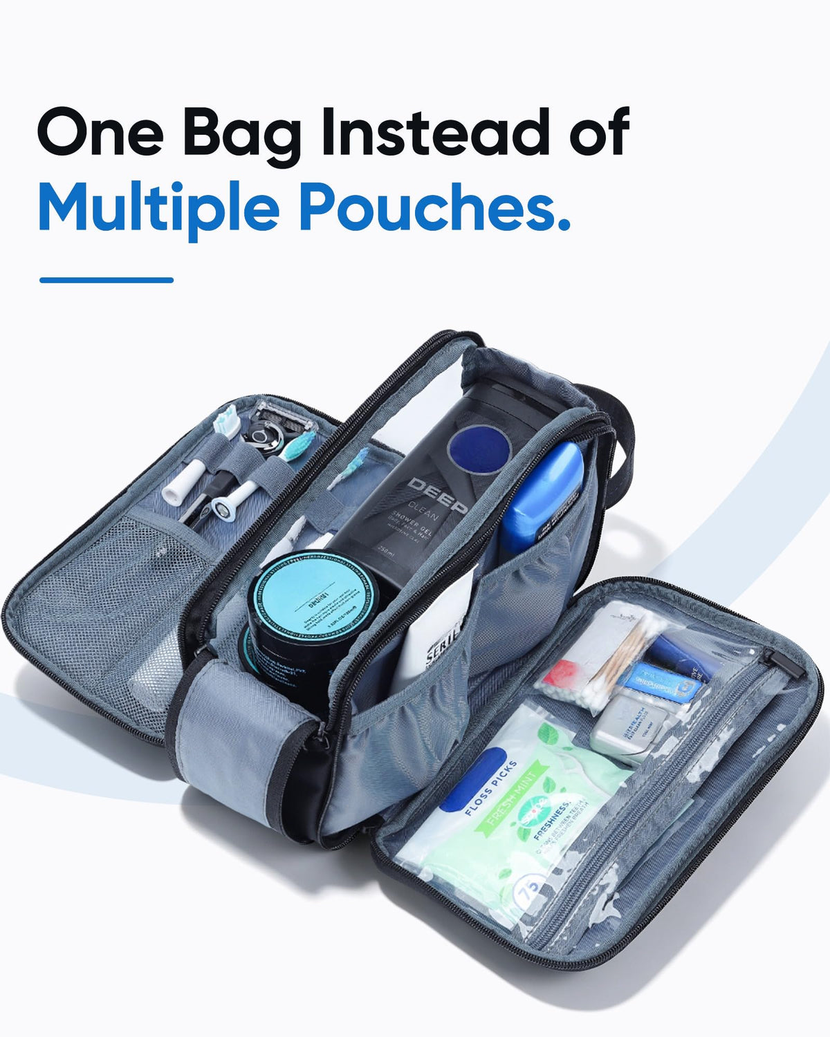 ZEEMO Travel Toiletry Bag fully opened showing contents