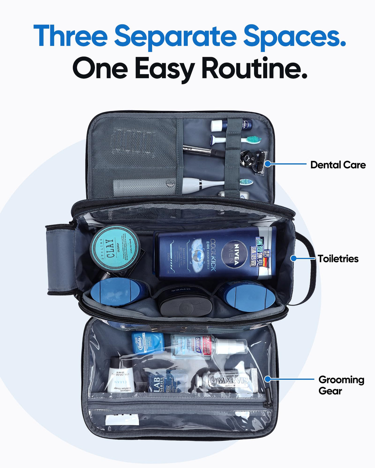 ZEEMO Travel Toiletry Bag in a suitcase