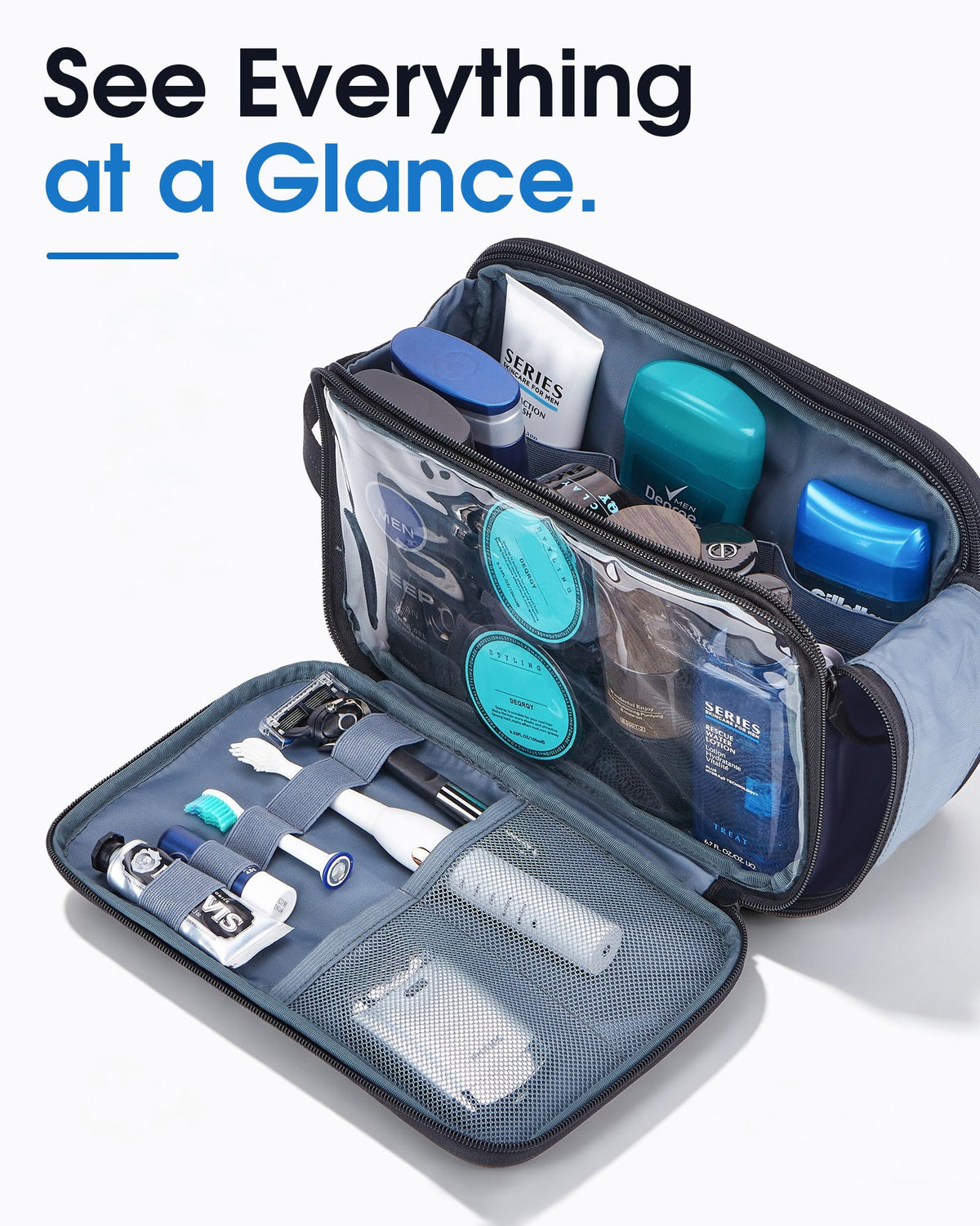 ZEEMO Travel Toiletry Bag in a suitcase for travel