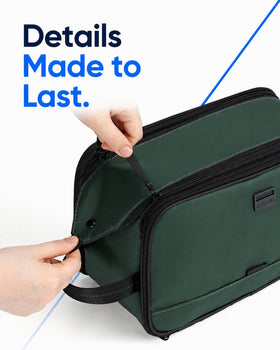 ZEEMO Travel Toiletry Bag packed in a suitcase