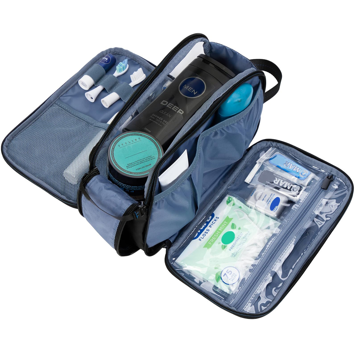 ZEEMO Travel Toiletry Bag showing see-through compartment