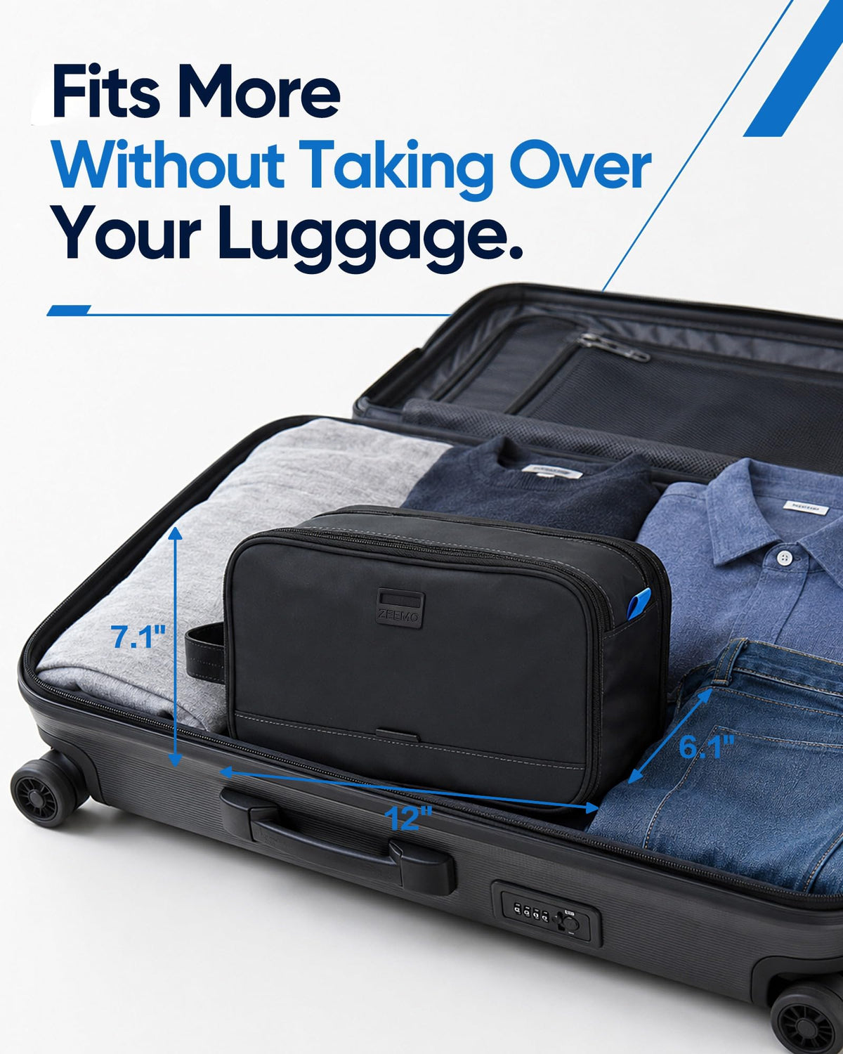 ZEEMO Travel Toiletry Bag showing see-through compartment