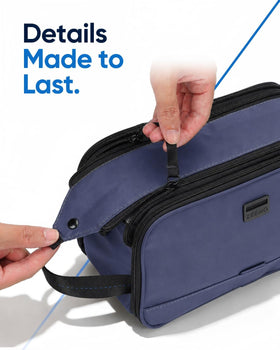 ZEEMO Travel Toiletry Bag showing sturdy double zippers