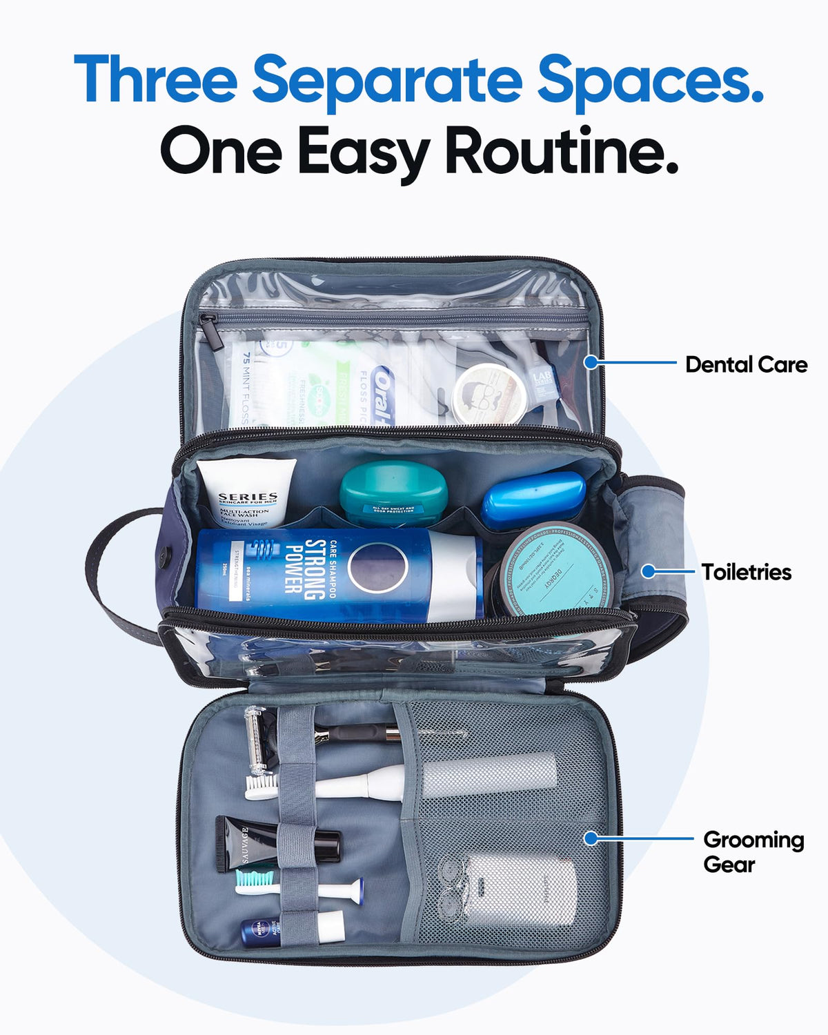 ZEEMO Travel Toiletry Bag side view displaying extra large capacity