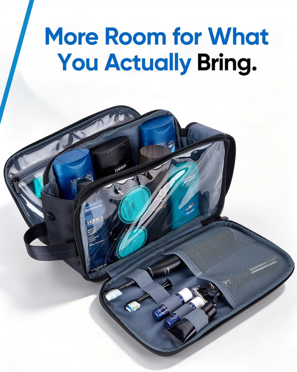 ZEEMO Travel Toiletry Bag side view with zippers