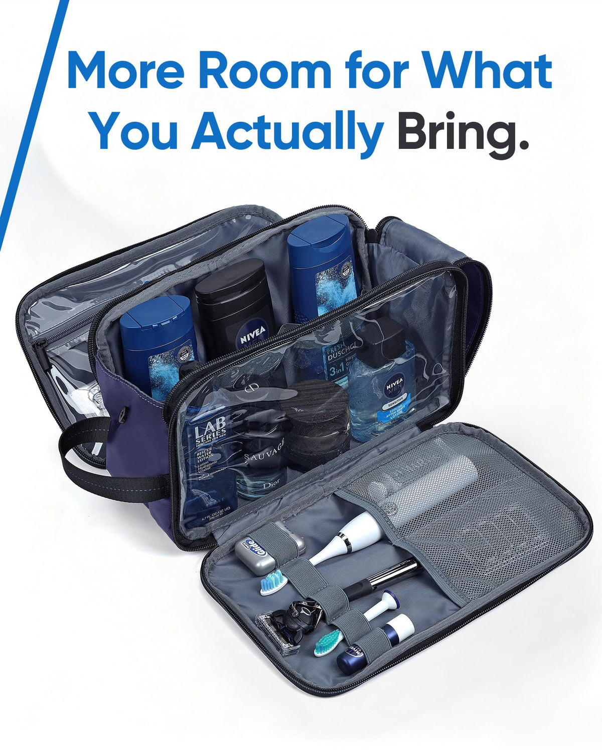 ZEEMO Travel Toiletry Bag side view with zippers